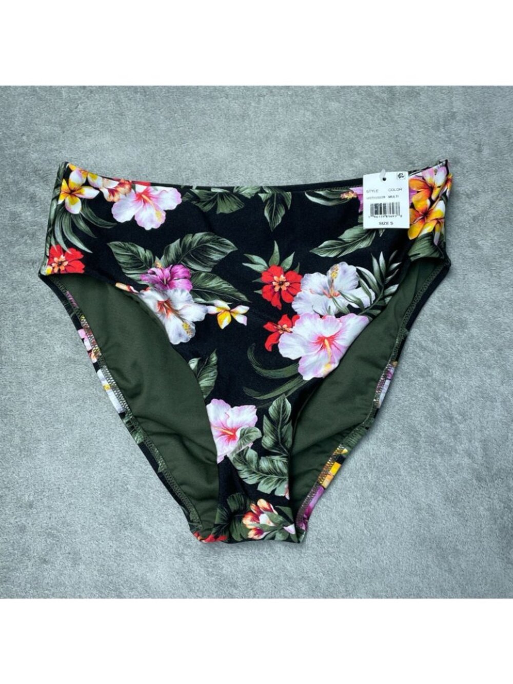 Bar III Women's Size S Floral High-Waist Bikini Bottoms Black Multi K1233 - Picture 3 of 6